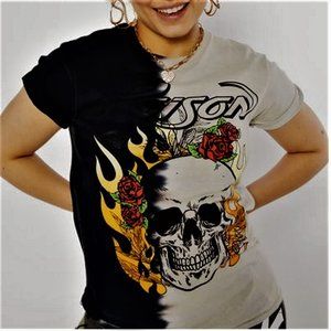 Poison Split Tattoo Tie Dye metal rock Official Boyfriend T-Shirt M NWT